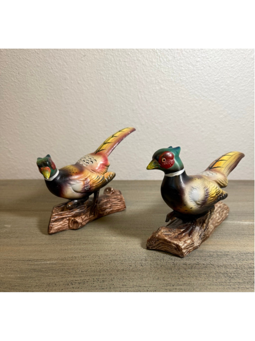 Vintage PAIR (2) of Enesco Japan Ceramic Figurines - Colorful Male Pheasants
